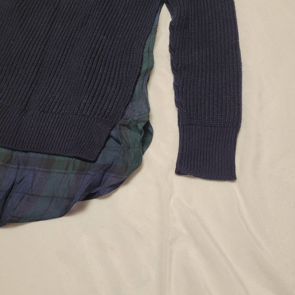 NWT Ann Taylor LOFT 2 in 1 Sweater Navy blue plaid shirt tail inset size Small - Picture 4 of 4